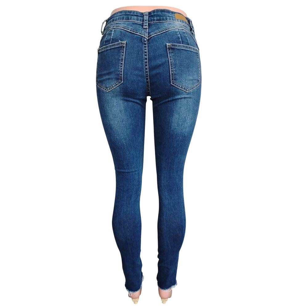 GOGO Jeans Co. Skinny Distressed Jeans Size 7 Junior Dark Blue 5 Pockets - Picture 4 of 12